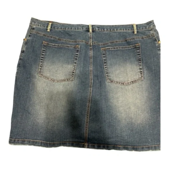 Venezia Blue Denim Mini Skirt with Gold Accents - Picture 3 of 7